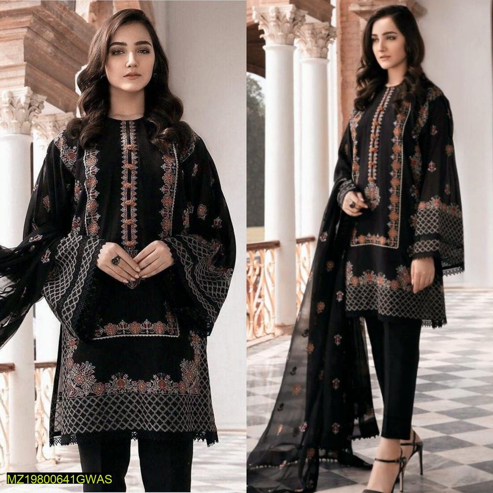 3-PCS Women Unstitched Lawn Embroidered Suit