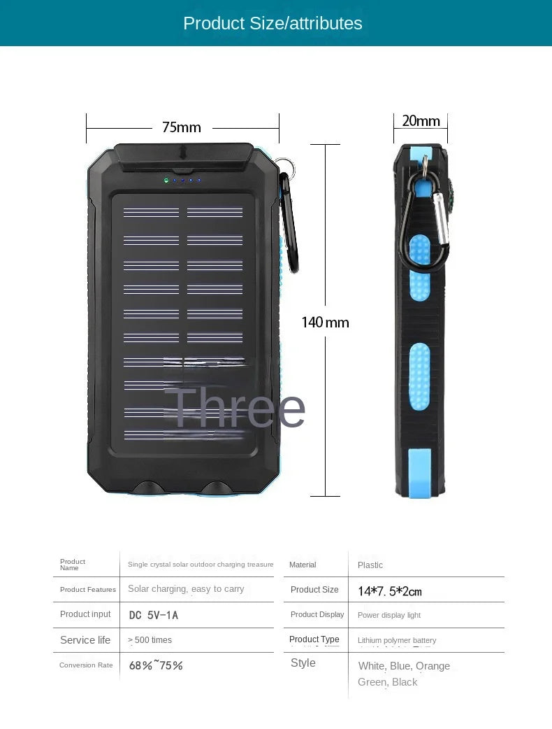 200000mAh  Large Capacity Solar Power Bank New Portable With Lanyard Compass External Battery Outdoor Camping Charging Powerbank