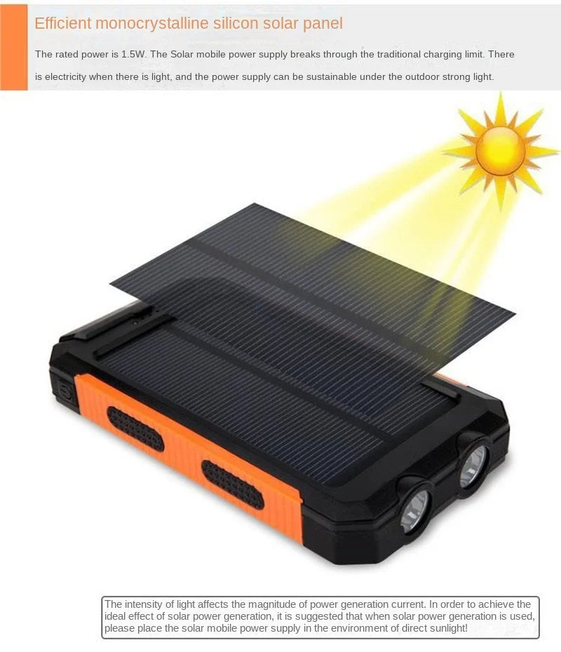 200000mAh  Large Capacity Solar Power Bank New Portable With Lanyard Compass External Battery Outdoor Camping Charging Powerbank