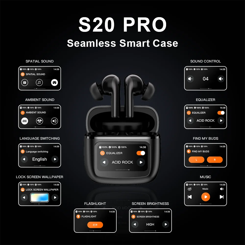 Beatfade S20 Pro Touch Screen ANC Wireless Earphones TWS Noise Cancelling Earbud Bluetoth 5.3 Support APP Long Battery life HiFi