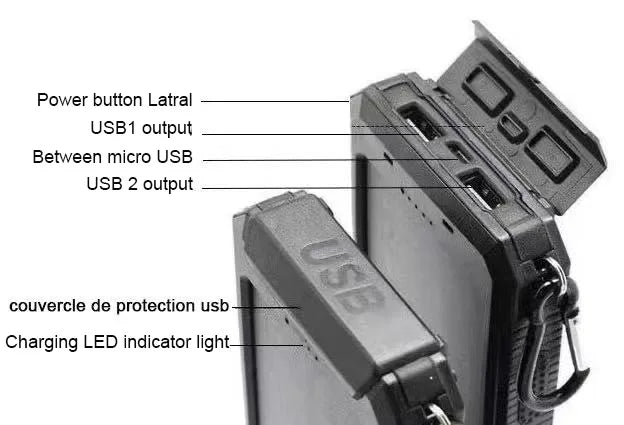 200000mAh  Large Capacity Solar Power Bank New Portable With Lanyard Compass External Battery Outdoor Camping Charging Powerbank