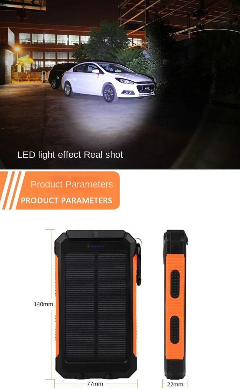 200000mAh  Large Capacity Solar Power Bank New Portable With Lanyard Compass External Battery Outdoor Camping Charging Powerbank