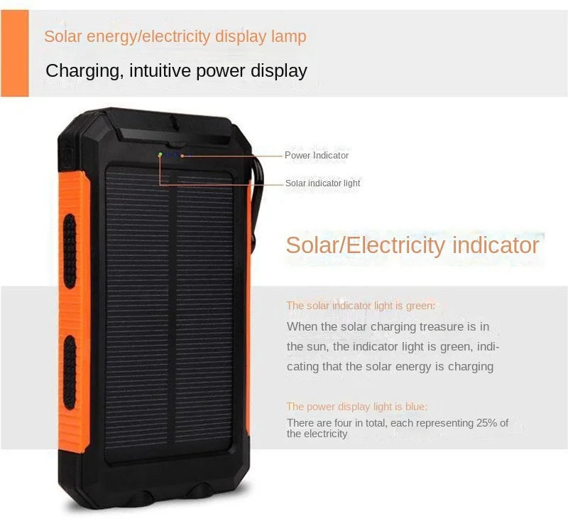 200000mAh  Large Capacity Solar Power Bank New Portable With Lanyard Compass External Battery Outdoor Camping Charging Powerbank