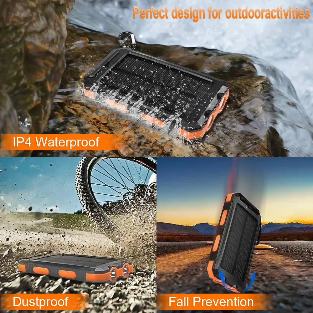 200000mAh  Large Capacity Solar Power Bank New Portable With Lanyard Compass External Battery Outdoor Camping Charging Powerbank